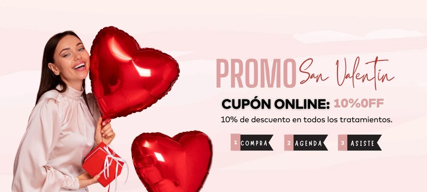 Banner grande de página principal para informar el cupón del 10% en San Valentin en promoestetica